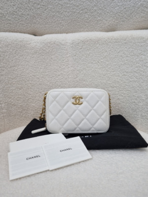 Brand New Chanel White Caviar Leather Mini Sling Bag