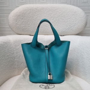Hermes Blue Green Clemence Leather Picotin Bag Stamp X