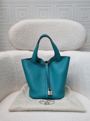 Hermes Blue Green Clemence Leather Picotin Bag Stamp X