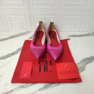 Carolina Herrera Magenta Croc Flat Shoe