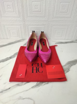 Carolina Herrera Magenta Croc Flat Shoe