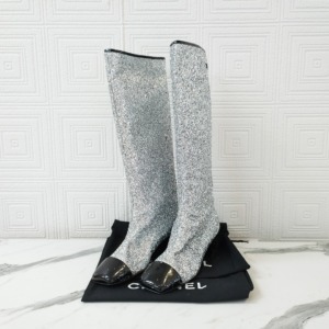 Chanel Silver Glittery High Boots