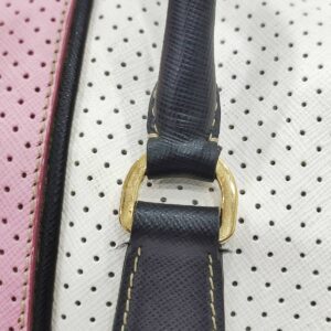 prada white/pink perforated boston bag