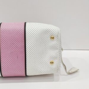 prada white/pink perforated boston bag