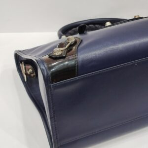 balenciaga city motorcyle dark blue/black glossy leather