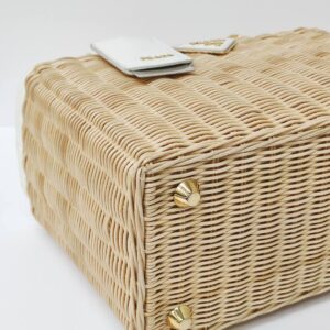 prada medium wicker and linen blend tote bag
