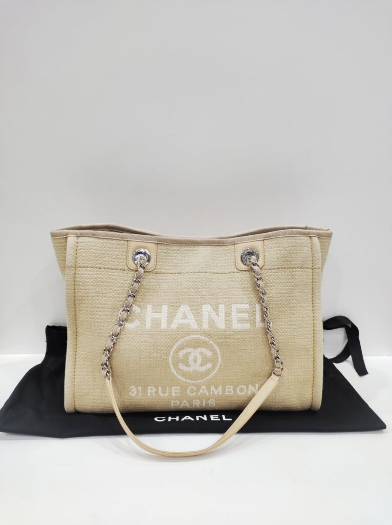 chanel small deauville beige shw microchipped