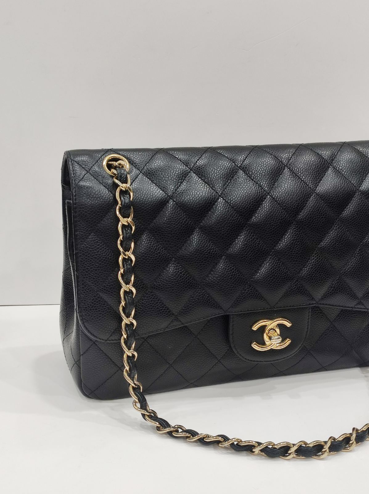 chanel double flap jumbo caviar leather black ghw series 18 chanel double flap jumbo caviar leather black ghw series 18