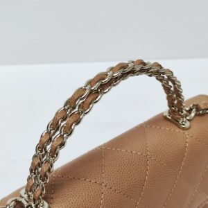chanel kelly clutch top handle tan caviar microchipped