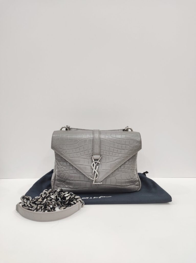 ysl college medium grey embossed croc