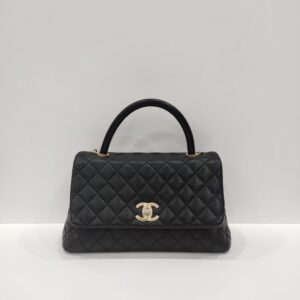 chanel coco handle medium black caviar leather ghw series 25