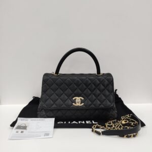 chanel coco handle medium black caviar leather ghw series 25