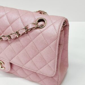 chanel double flap medium iridescent pink caviar ghw series 27