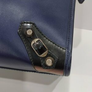 balenciaga city motorcyle dark blue/black glossy leather