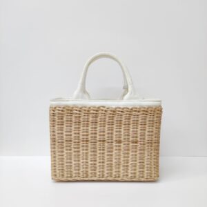 prada medium wicker and linen blend tote bag