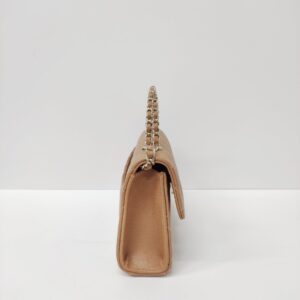 chanel kelly clutch top handle tan caviar microchipped