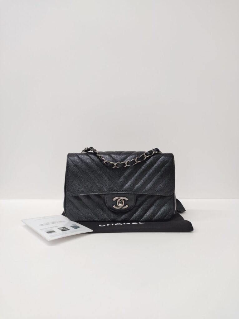 chanel chevron mini rectangle black caviar rhw series 24
