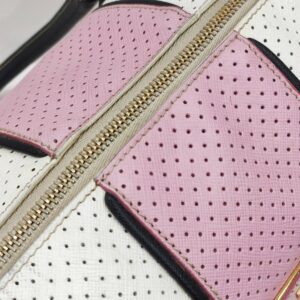 prada white/pink perforated boston bag