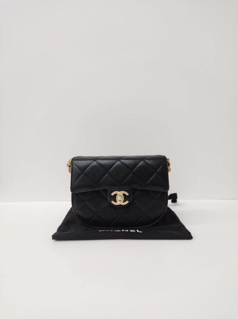 kept unused chanel caviar quilted moon bag black ghw microchipped
