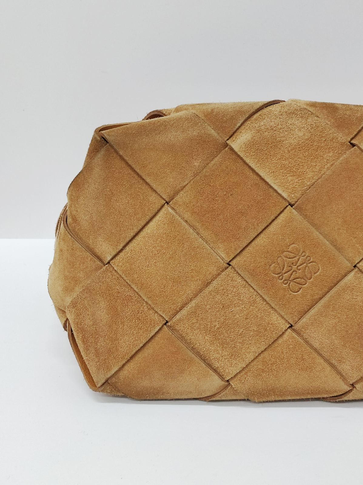 loewe suede woven basket bag tan ghw loewe suede woven basket bag tan ghw