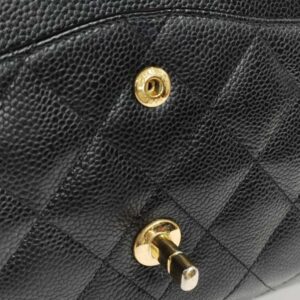 chanel double flap jumbo caviar leather black ghw series 18