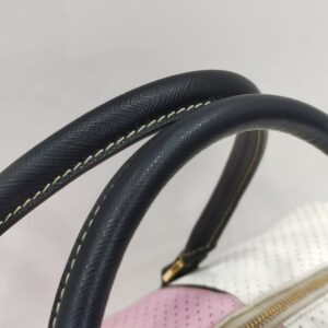 prada white/pink perforated boston bag