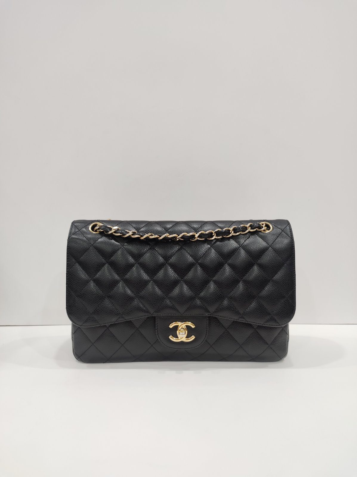 chanel double flap jumbo caviar leather black ghw series 18 chanel double flap jumbo caviar leather black ghw series 18