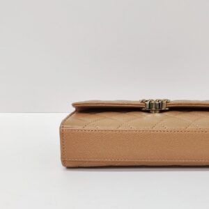 chanel kelly clutch top handle tan caviar microchipped
