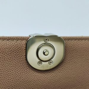 chanel kelly clutch top handle tan caviar microchipped
