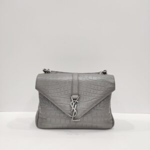ysl college medium grey embossed croc