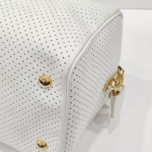 prada white/pink perforated boston bag