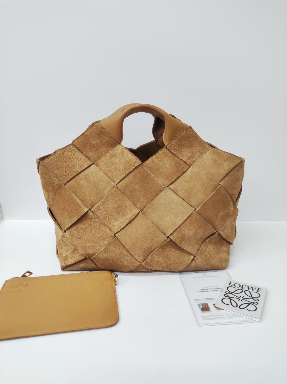 loewe suede woven basket bag tan ghw loewe suede woven basket bag tan ghw