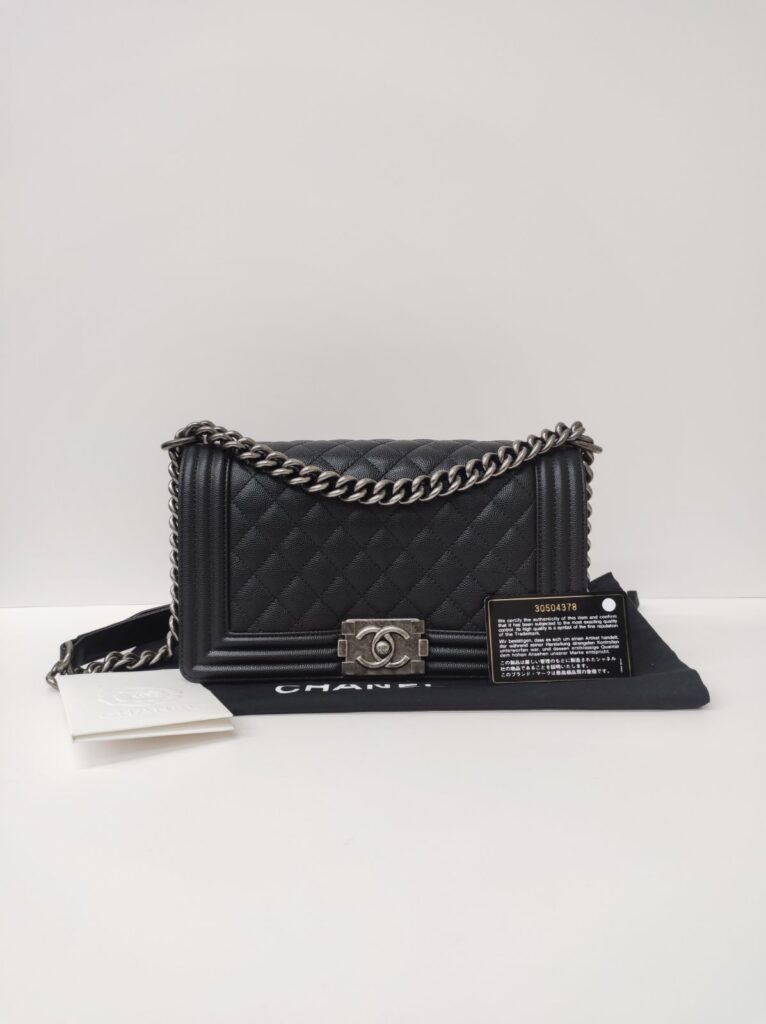 chanel leboy old medium black caviar rhw series 30