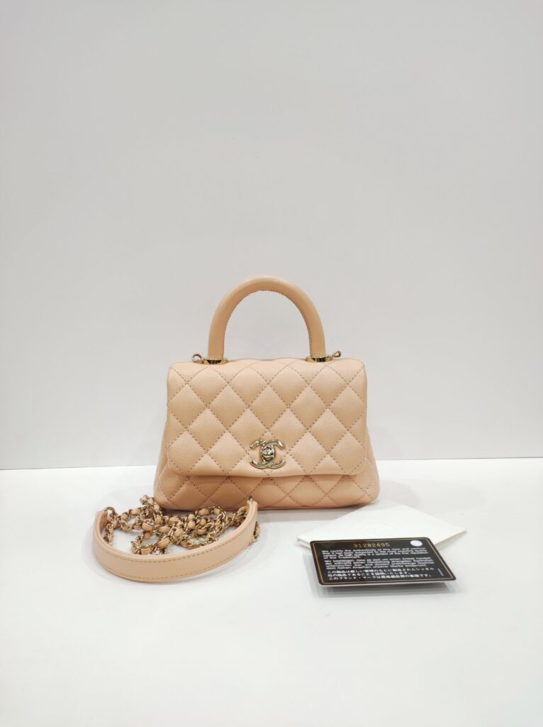 chanel coco handle mini nude caviar leather ghw series 31