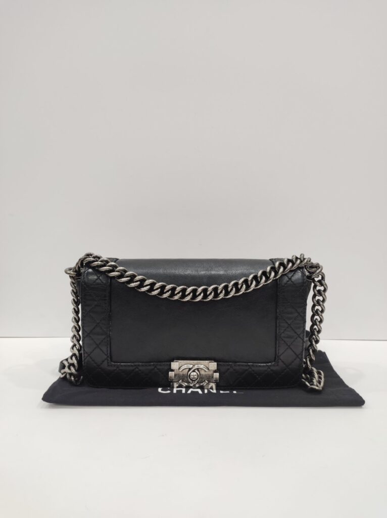 chanel leboy old medium black calfskin leather rhw series 19
