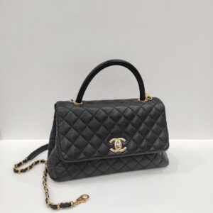 chanel coco handle medium black caviar leather ghw series 25