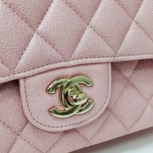 chanel double flap medium iridescent pink caviar ghw series 27