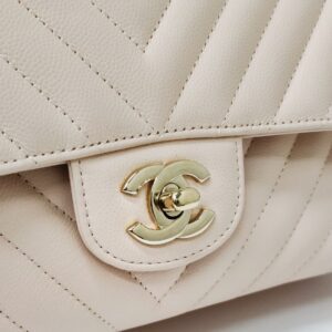 chanel medium double flap chevron caviar beige lghw series 31