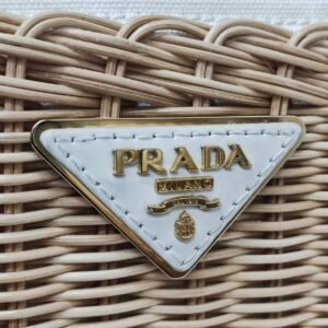 prada medium wicker and linen blend tote bag