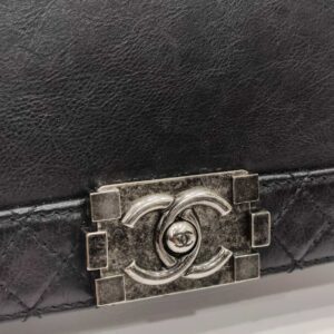 chanel leboy old medium black calfskin leather rhw series 19