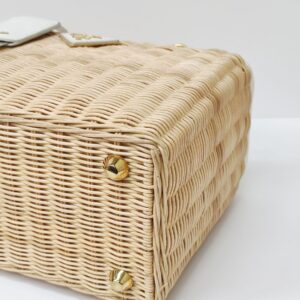 prada medium wicker and linen blend tote bag