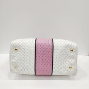 prada white/pink perforated boston bag