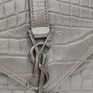 ysl college medium grey embossed croc