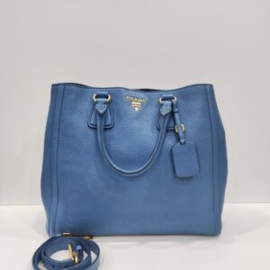 prada vitello diano leather blue tote bag