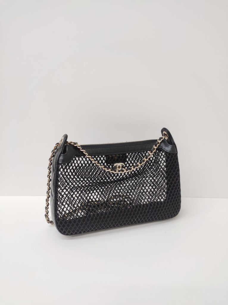 chanel mesh clutch with chain microchipped lambskin black ghw