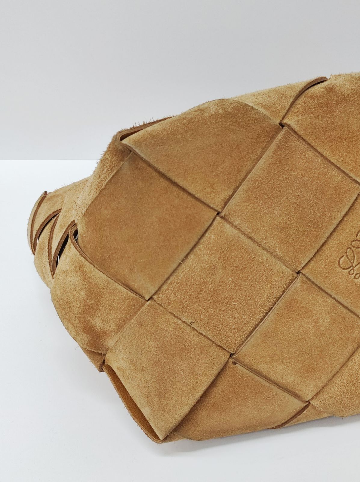 loewe suede woven basket bag tan ghw loewe suede woven basket bag tan ghw