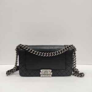 chanel leboy old medium black calfskin leather rhw series 19