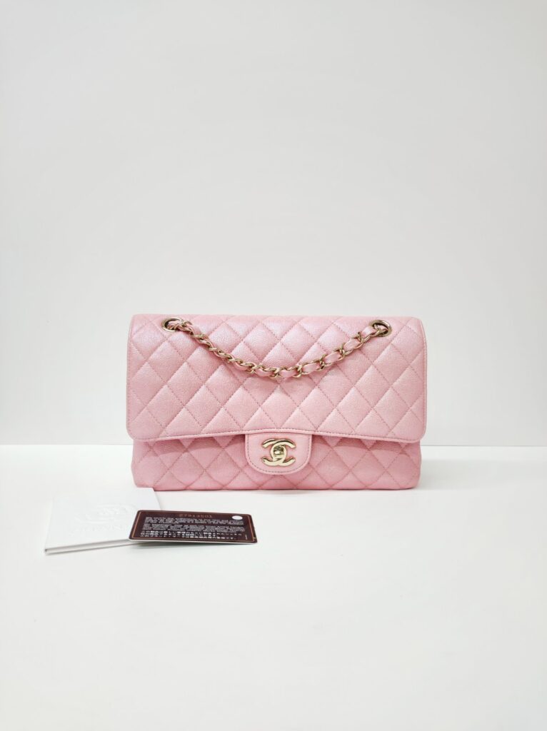 chanel double flap medium iridescent pink caviar ghw series 27