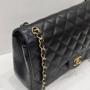 chanel double flap jumbo caviar leather black ghw series 18