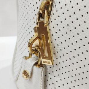 prada white/pink perforated boston bag